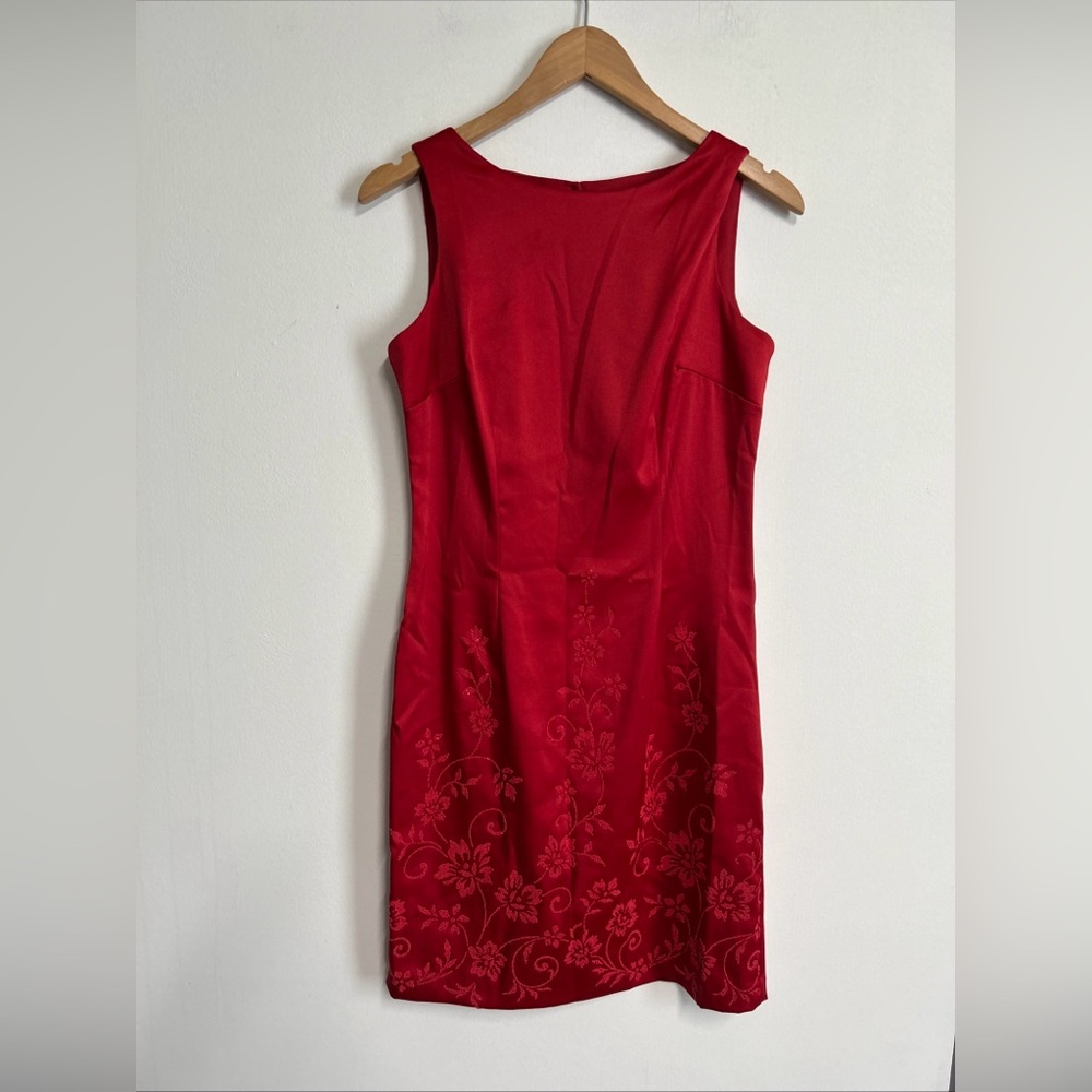 Vintage 90s‎ Y2K Dress 6 Petite Sheath Red Satin Beaded Goth Gothic Retro CDC